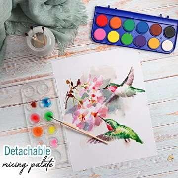 2 Pack Watercolor Paint Set 12 Vivid Colors Includes Watercolour Mixing Palette and 2 Brushes, Perfect For Artists, Beginner Painters, Kids and Adult Painting