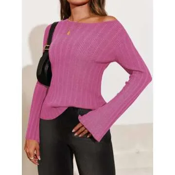 Cicy Bell Womens Bell Long Sleeve Tops Going Out Knitted Fall Pullover Lightweight Sweater Shirts Pink