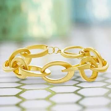 Steve Madden Women's Oval Link Yellow Gold-Tone Bracelet