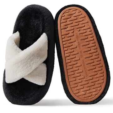 posee Women's Fuzzy Cross Band Slippers Soft Fluffy Memory Foam House Slippers for Women, Cozy Plush...