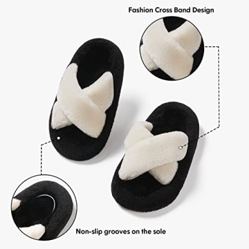 POSEE Women's Fuzzy Cross Band Slippers for Comfort