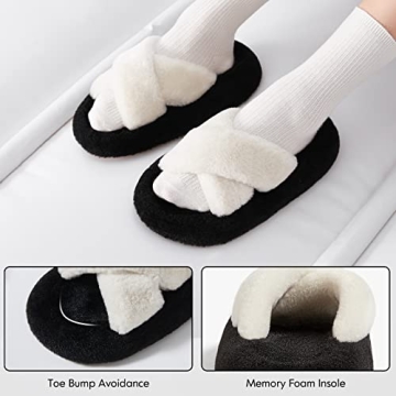 POSEE Women's Fuzzy Cross Band Slippers for Comfort