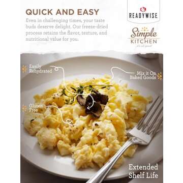 READYWISE - Simple Kitchen, Powdered Eggs, 72 Servings, Emergency Food Supply, Dehydrated Food, Baki...