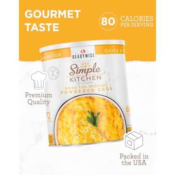 READYWISE - Simple Kitchen, Powdered Eggs, 72 Servings, Emergency Food Supply, Dehydrated Food, Baking Supplies, Camping Meals, Survival Food, 10 Can Egg Powder, Dehydrated Eggs Powder