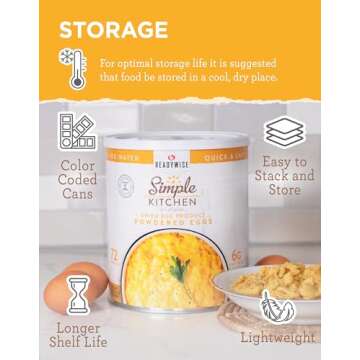 READYWISE - Simple Kitchen, Powdered Eggs, 72 Servings, Emergency Food Supply, Dehydrated Food, Baking Supplies, Camping Meals, Survival Food, 10 Can Egg Powder, Dehydrated Eggs Powder