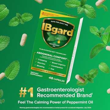 IBgard Gut Health Supplement, Peppermint Oil Capsules for Abdominal Comfort, 48 Capsules (Packaging ...