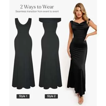 Popilush Women Shapewear Dress Cocktail Long Dresses Fishtail Maxi Dress with Built-in Bra Black L