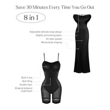 Popilush Women Shapewear Dress Cocktail Long Dresses Fishtail Maxi Dress with Built-in Bra Black L