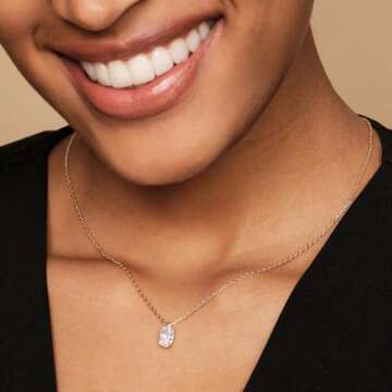 PAVOI 14K Gold Plated Sterling Silver Post Faux Diamond Oval Solitaire Pendant Halo Necklace in Yellow Gold