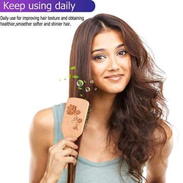 Bsisme Hair Brush-Boar Bristle Hairbrush with Detangling Pins Wooden Paddle Detangler Hairbrush for ...