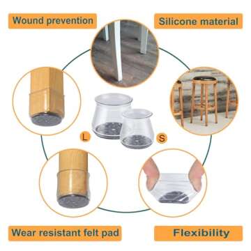 32pcs Chair Leg Floor Protectors,Bar stools Leg Protectors Caps,Dining Room Table Chair Leg Protectors for Hardwood Floors, Chair Leg Covers Silicone Felt Furniture Pads (Small fit: 0.9'' - 1.29'')