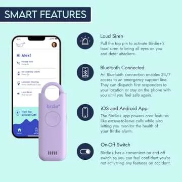 She’s Birdie - Birdie+ Smart Personal Safety Alarm for Women by Women–Loud Siren, Key Chain, 24/7 Live Rep, Emergency Alerts, Bluetooth Connection - 3 Month App Subscription Included (Lavender)