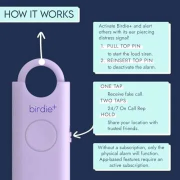 She’s Birdie - Birdie+ Smart Personal Safety Alarm for Women by Women–Loud Siren, Key Chain, 24/7 Live Rep, Emergency Alerts, Bluetooth Connection - 3 Month App Subscription Included (Lavender)