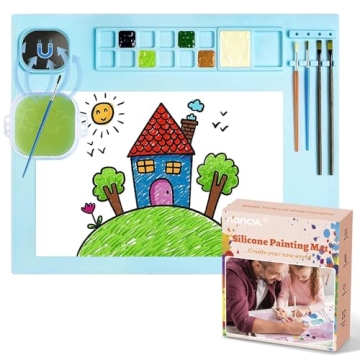 Silicone Art Mat with Cup, Painting Mat for Crafts Resin Casting, Artist Mat with Pen Holders for Ki...