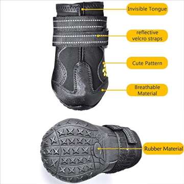 ZXM 4Pcs Dog Boots Waterproof Shoes with Reflective Velcro Rugged Anti-Slip Sole and Skid-Proof for Medium to Large Dogs Paw Protection