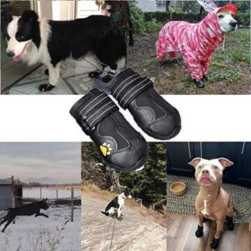 ZXM 4Pcs Dog Boots Waterproof Shoes with Reflective Velcro Rugged Anti-Slip Sole and Skid-Proof for Medium to Large Dogs Paw Protection