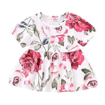CARETOO Girls Clothes Outfits, Cute Baby Girl Floral Short Sleeve Pant Set Flower Ruffle Top