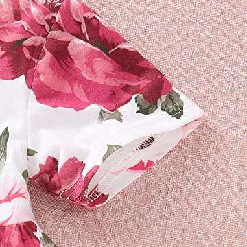 CARETOO Girls Clothes Outfits, Cute Baby Girl Floral Short Sleeve Pant Set Flower Ruffle Top