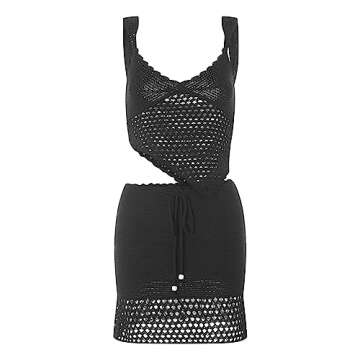 Women Y2K Crochet Knitted 2 Piece Skirt Set Hollow Out Crop Top High Waist Bodycon Mini Skirt Outfits Beachwear