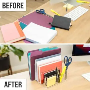 E+COUNT Acrylic Desk Filer, Clear File Holder for Office Organization - Acrylic File Organizer, File Sorter for Folders, Mail, Magazines, Pens, Books, Letters - Patent Pending