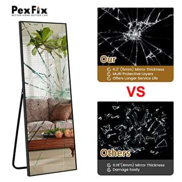 PexFix Full Body Mirror Length with Black Aluminum Alloy Frame Stand Wall Mounted Hanging for Bedroom Bathroom Living Room Decor,59‘’×16‘' (1017)