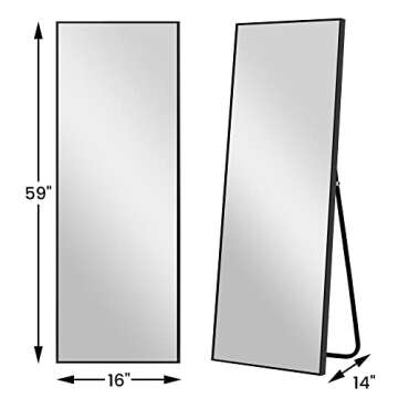 PexFix Full Body Mirror Length with Black Aluminum Alloy Frame Stand Wall Mounted Hanging for Bedroom Bathroom Living Room Decor,59‘’×16‘' (1017)