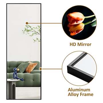 PexFix Full Body Mirror Length with Black Aluminum Alloy Frame Stand Wall Mounted Hanging for Bedroom Bathroom Living Room Decor,59‘’×16‘' (1017)