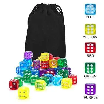50 Pack 14MM Translucent 6 Sided Dice Set with Pouch