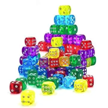 50 Pack 14MM Translucent 6 Sided Dice Set with Pouch