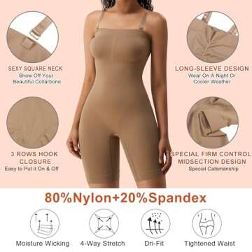 HOMETA Women's Shapewear Bodysuits Tummy Control Butt Lifter Body Shaper Strapless Seamless Mid Thigh Jumpsuit Tops