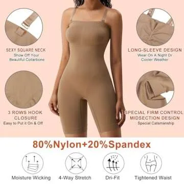 HOMETA Women's Shapewear Bodysuits Tummy Control Butt Lifter Body Shaper Strapless Seamless Mid Thigh Jumpsuit Tops