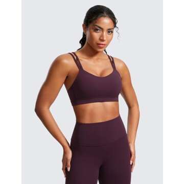 CRZ YOGA Butterluxe V Neck Sports Bras for Women - Molded Cup Workout Top Double Spaghetti Straps Wireless Yoga Clothes Deep Purple Large