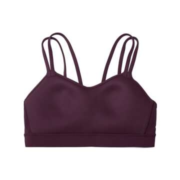 CRZ YOGA Butterluxe V Neck Sports Bras for Women - Molded Cup Workout Top Double Spaghetti Straps Wireless Yoga Clothes Deep Purple Large