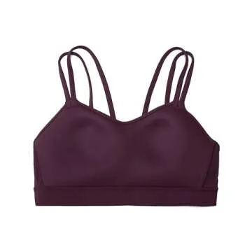 CRZ YOGA Butterluxe V Neck Sports Bras for Women - Molded Cup Workout Top Double Spaghetti Straps Wireless Yoga Clothes Deep Purple Large