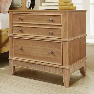 SSLine Solid Wood Nightstand with 3 Drawers,Modern End Table Storage Chest Bedside Table Sofa Table Storage Cabinet for Living Room,Bedroom (Nature Wood)