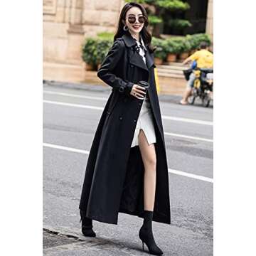 Elegant ebossy Women's Double Breasted Duster Trench Coat - Full Length Maxi Overcoat