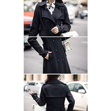 ebossy Women's Double Breasted Duster Trench Coat