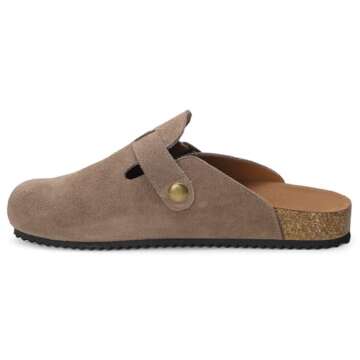 ZUSERIS Womens Mens Suede Leather Clogs Cork Wide Width Footbed Sandals Arch Support Comfort Mules S...