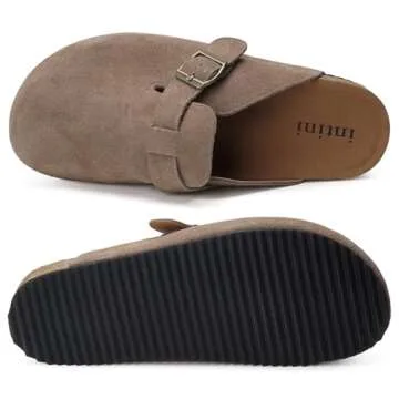 ZUSERIS Womens Mens Suede Leather Clogs Cork Wide Width Footbed Sandals Arch Support Comfort Mules Soft Potato Shoes with Adjustable Buckle,37 Dark Brown