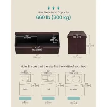 SONGMICS 43-Inch Folding Storage Ottoman: Classy Leather Look for Versatile Use