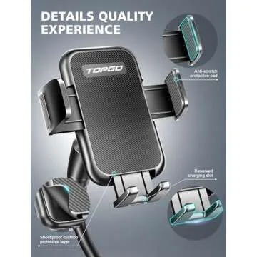 TOPGO Cup Phone Holder for Car [2025 Upgraded Ultra-Sturdy & Non-Shaking] Car Phone Mount with Adjustable Long Gooseneck Cell Phone Automobile Cradles for iPhone 16 Pro Max and More Smartphone - Black