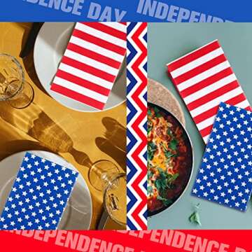 Teling 100 Pcs American Flag Patriotic Party Supplies 3 Ply Disposable Paper Napkins Cocktail Napkins for Veterans Day Election Day 4th of July Independence Day Decorations