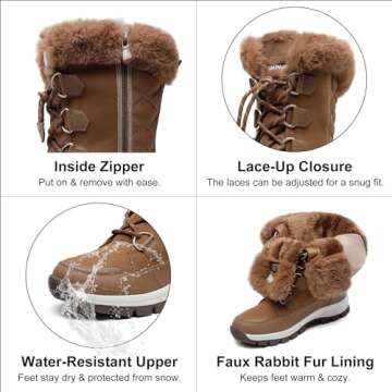 DREAM PAIRS Women's Waterproof Winter Snow Boots, Warm Comfortable Faux Fur Insulated Non-Slip Outdoor Lace-Up Florin Mid Calf Booties,Size 7,Tan,SDSB2206W