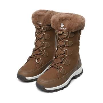 DREAM PAIRS Women's Waterproof Winter Snow Boots, Warm Comfortable Faux Fur Insulated Non-Slip Outdoor Lace-Up Florin Mid Calf Booties,Size 7,Tan,SDSB2206W