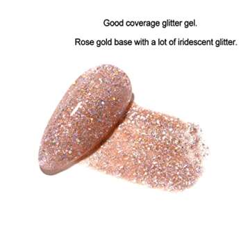 FZANEST Rose Gold Glitter Gel Nail Polish Led UV Gel Polish Holographic Color Sparkle Gel Nail 15ml