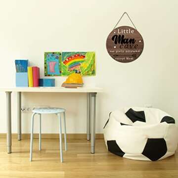 Little Man Cave Door Sign Wood Baby Boy Nursery Decor Little Boy Nursery Room Wall Art for Boys Bedroom Living Room Hanging Rustic Woodland Decor