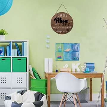 Little Man Cave Door Sign Wood Baby Boy Nursery Decor Little Boy Nursery Room Wall Art for Boys Bedroom Living Room Hanging Rustic Woodland Decor