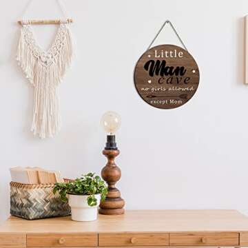 Little Man Cave Door Sign Wood Baby Boy Nursery Decor Little Boy Nursery Room Wall Art for Boys Bedroom Living Room Hanging Rustic Woodland Decor