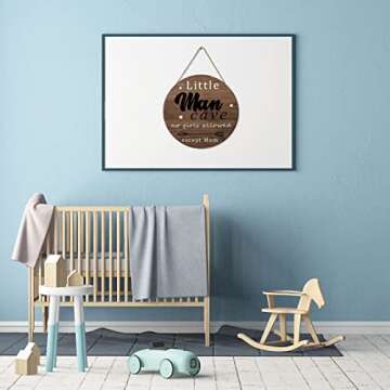 Little Man Cave Door Sign Wood Baby Boy Nursery Decor Little Boy Nursery Room Wall Art for Boys Bedroom Living Room Hanging Rustic Woodland Decor