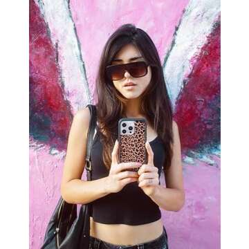 Wildflower Cases - Compatible with Apple iPhone 13/14 | Protective Black Bumper, 4ft Drop Test Certified, Women Owned Small Business | Meow - Leopard Cheetah Brown Animal Cute Trendy